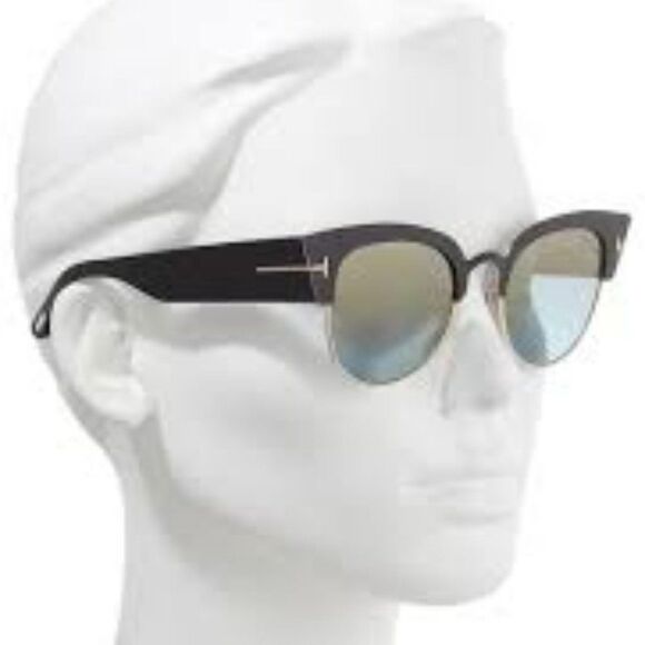 NEW Tom Ford FT0607/S ALEXANDRA 05X Black Blue Mirrored Cat Eye Women Sunglasses